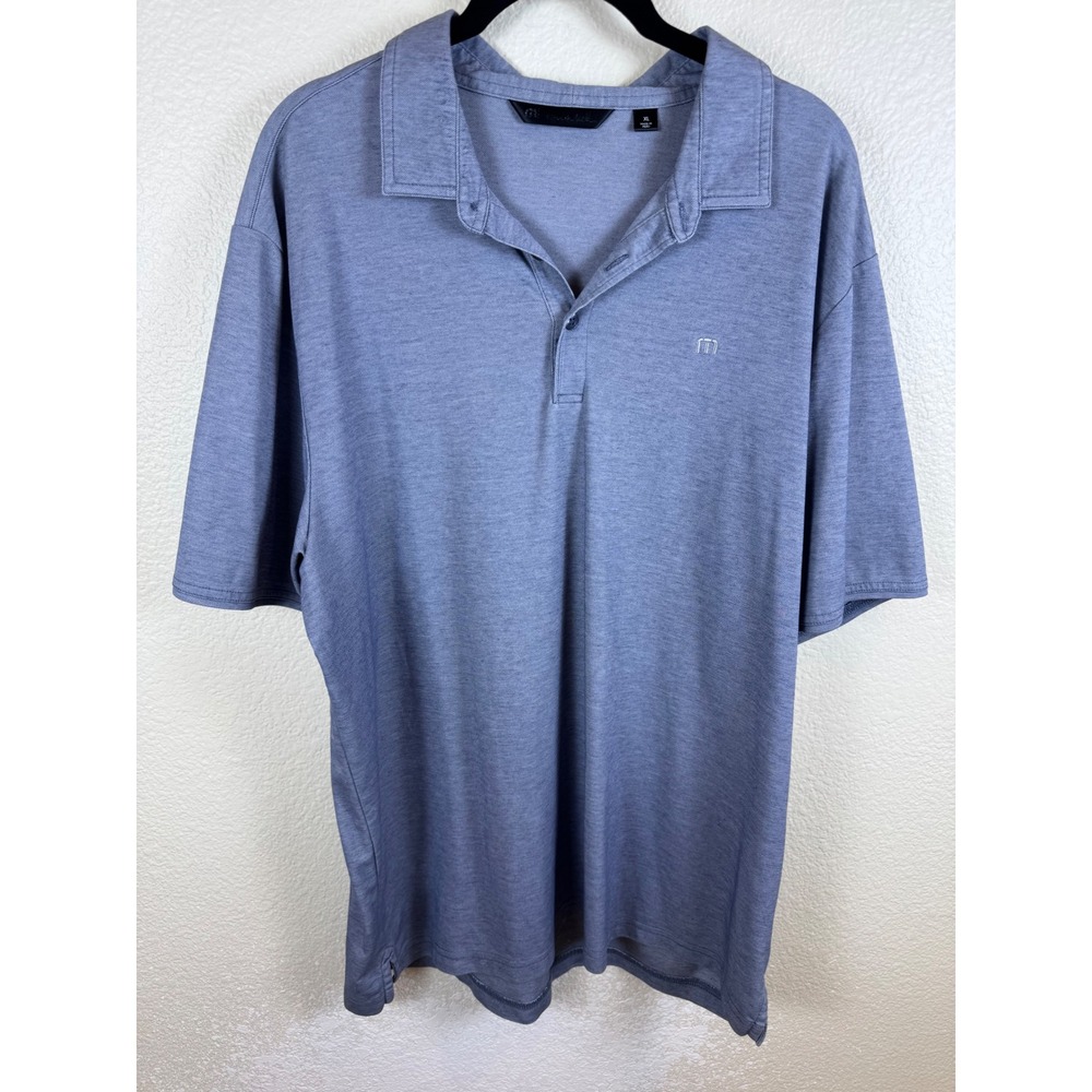 TravisMathew Polo Shirt XL Blue Heathered Pima Cotton Minimalist Golf Tennis